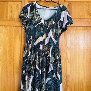 OUGES Tropical Skater Dress with Pockets